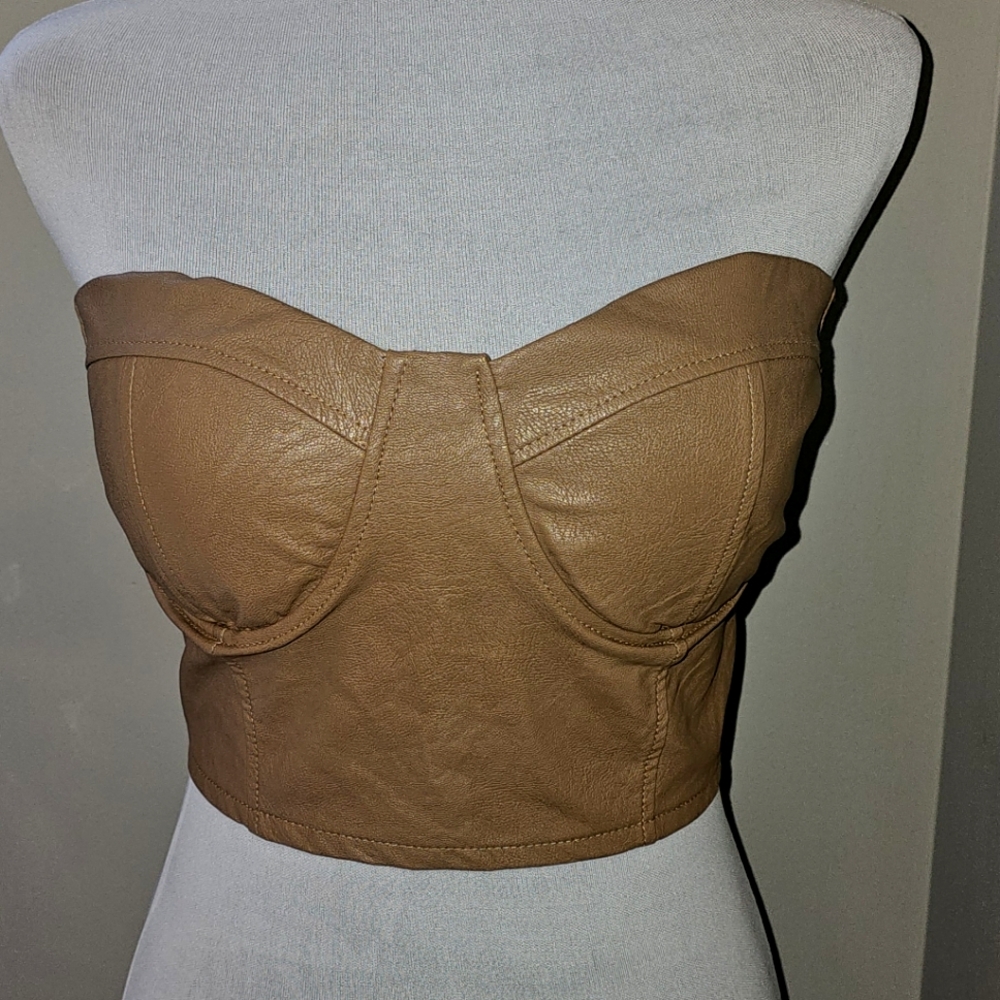 Havana Leather Look Crop Bandaue. Brown Mocha Color. Size Large.